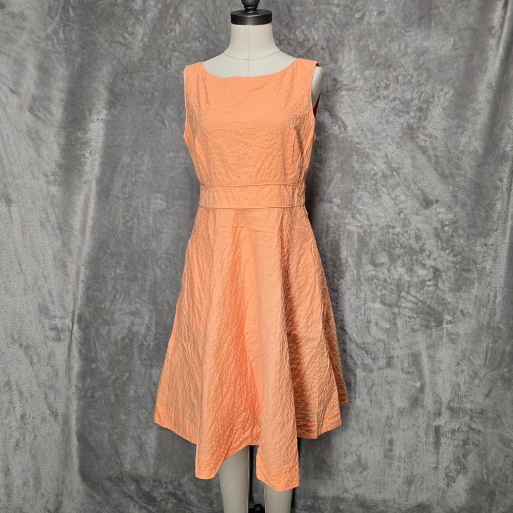 J.Crew Fit Flare Dress Womens 12 Orange Textured Cotton Sleeveless Preppy Retro